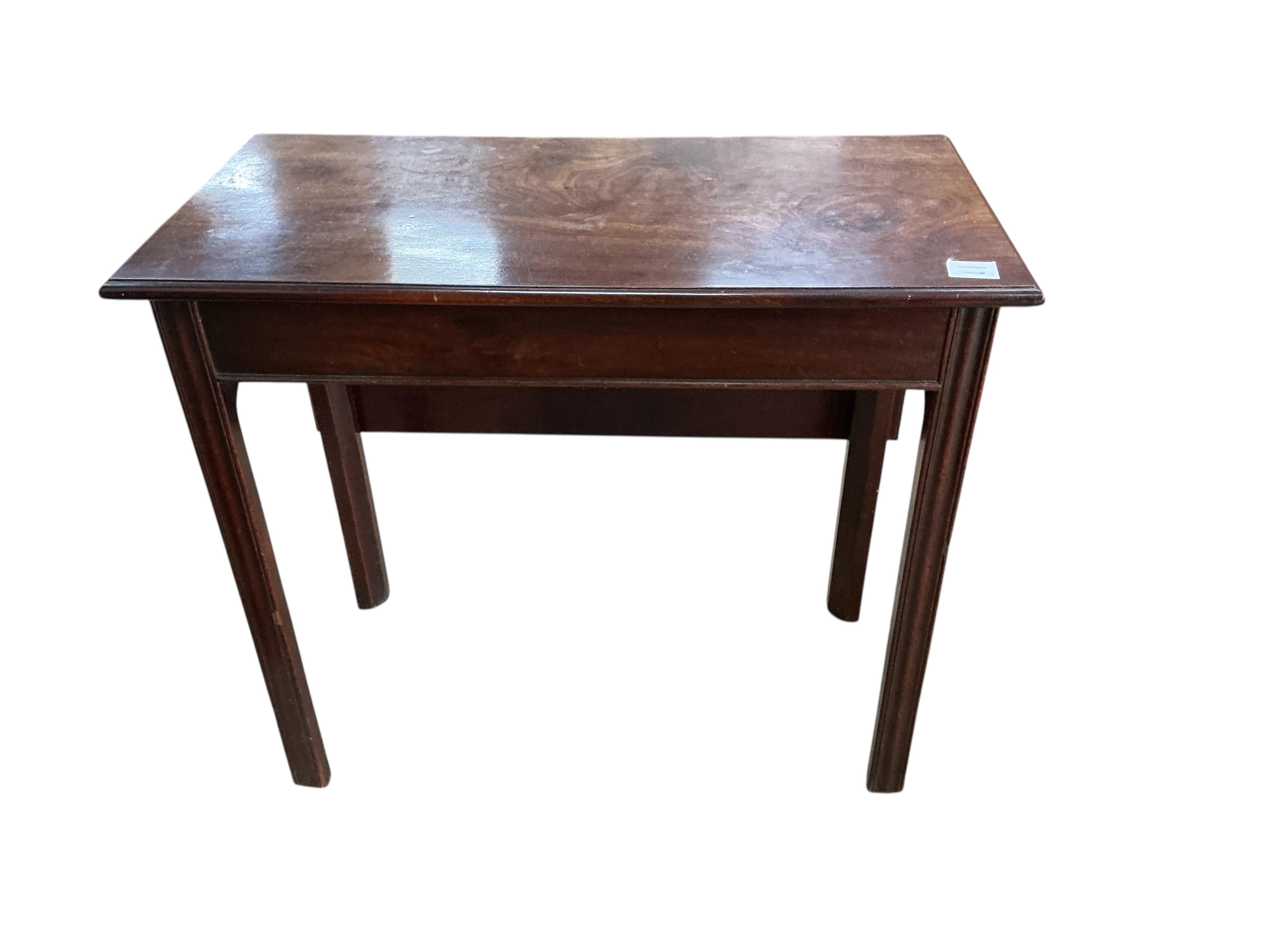A George III rectangular mahogany single drop leaf table, width 79cm, depth 41cm, height 71cm
